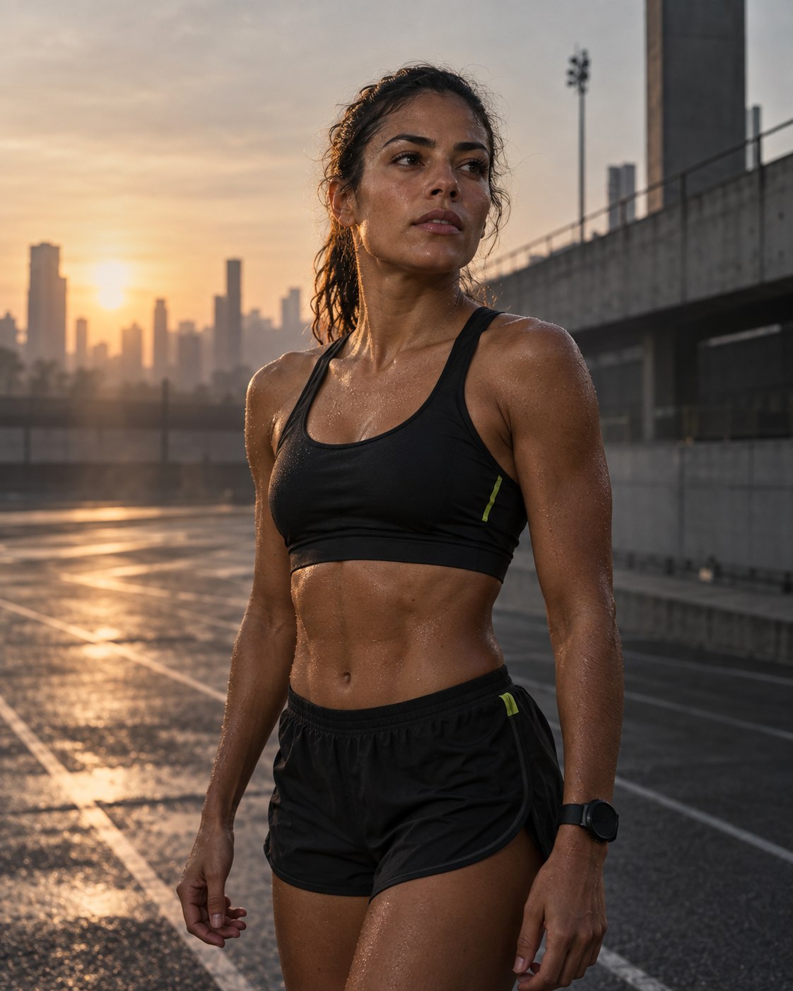 Atleta de corrida após um treino ao amanhecer